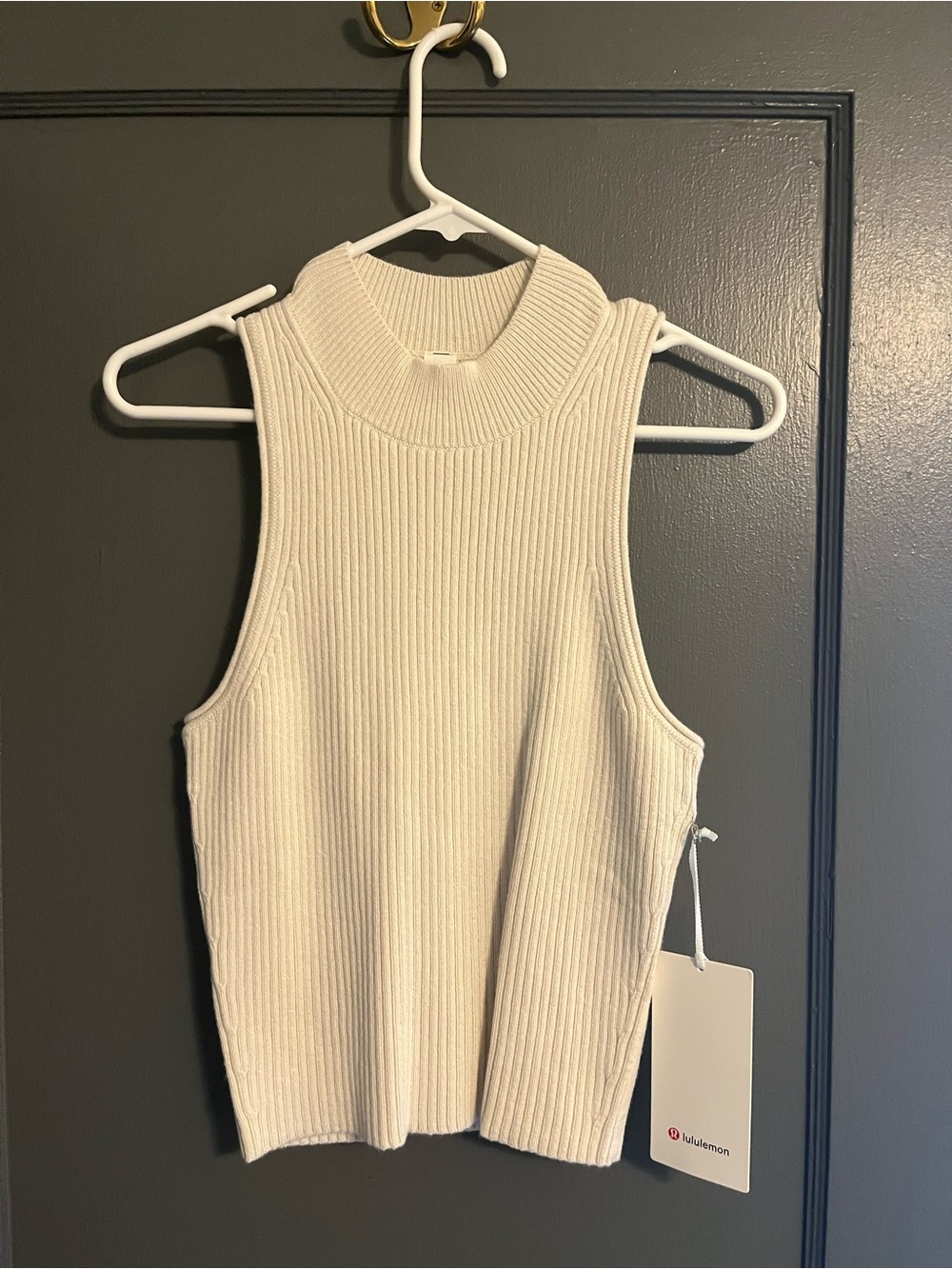lululemon athletica Cream Ribbed Sleeveless Mock Neck Top